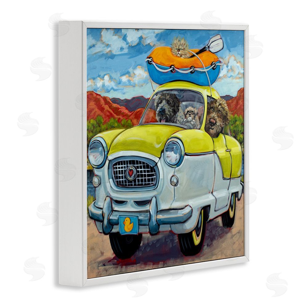 CR Townsend Vacation Dogs in Car White Framed Glicee Wall Art Print