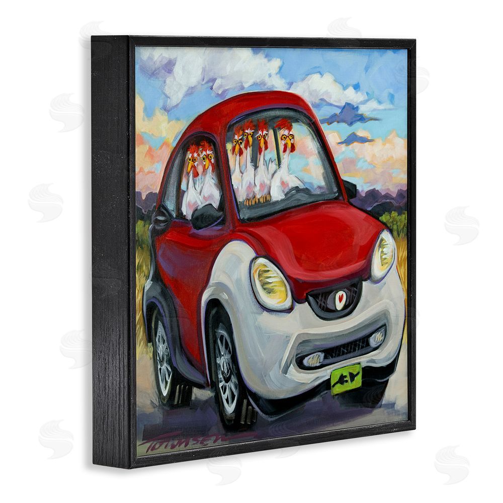 CR Townsend Chickens Driving Car Black Framed Glicee Wall Art Print