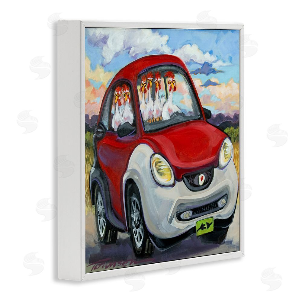 CR Townsend Chickens Driving Car White Framed Glicee Wall Art Print