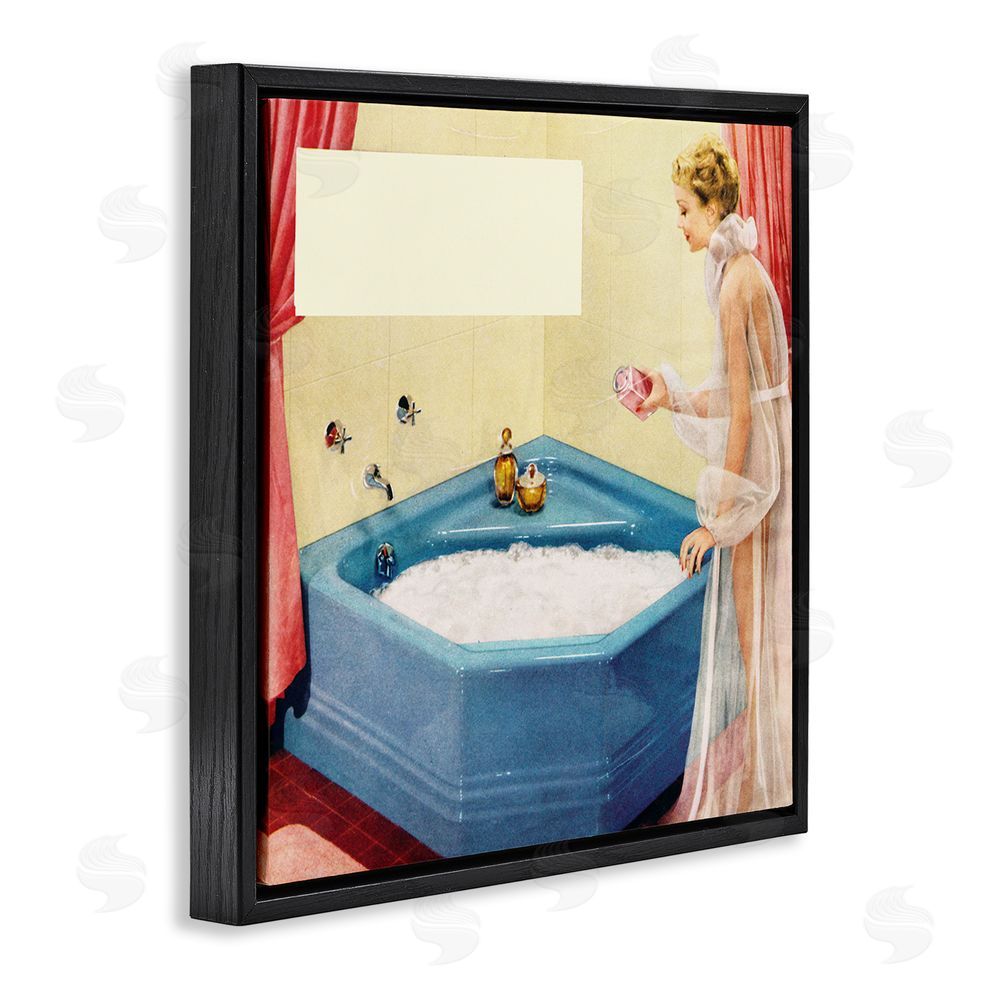 Kathy Alper Vintage Bubble Bath Girl Black Floating Frame Canvas Wall Art Print