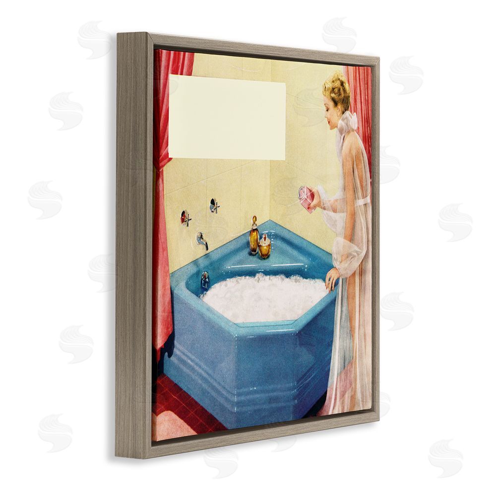 Kathy Alper Vintage Bubble Bath Girl Brown Floating Frame Canvas Wall Art Print