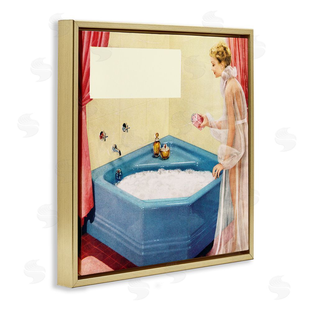 Kathy Alper Vintage Bubble Bath Girl Gold Floating Frame Canvas Wall Art Print