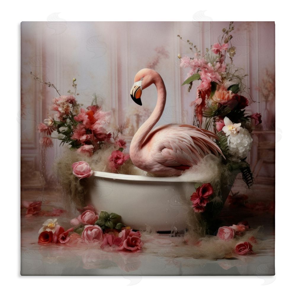 Lazar Studio Flamingo in Stately Bathroom Stretched Canvas Wall Art Print