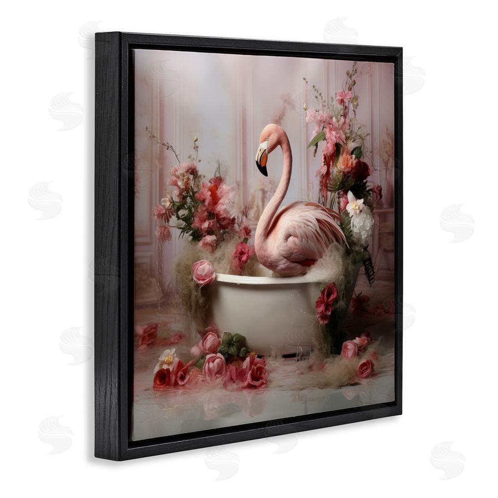 Lazar Studio Flamingo in Stately Bathroom Black Floating Frame Canvas Wall Art Print