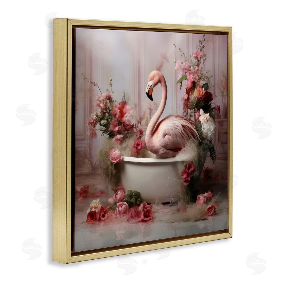 Lazar Studio Flamingo in Stately Bathroom Gold Floating Frame Canvas Wall Art Print