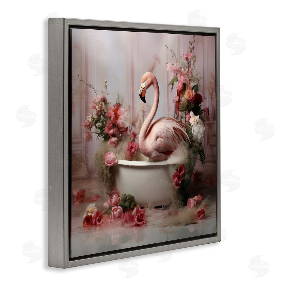 Lazar Studio Flamingo in Stately Bathroom Gray Floating Frame Canvas Wall Art Print