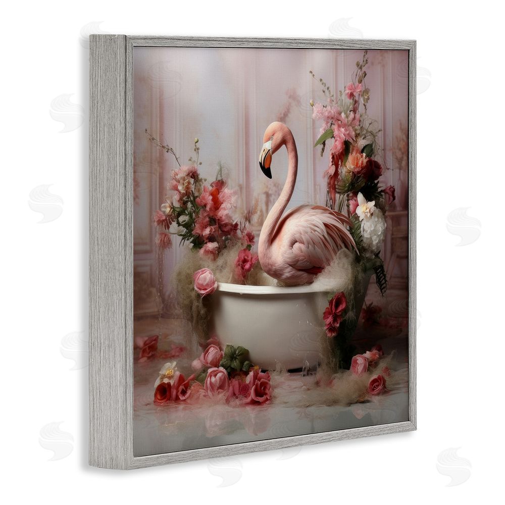 Lazar Studio Flamingo in Stately Bathroom Gray Framed Glicee Wall Art Print