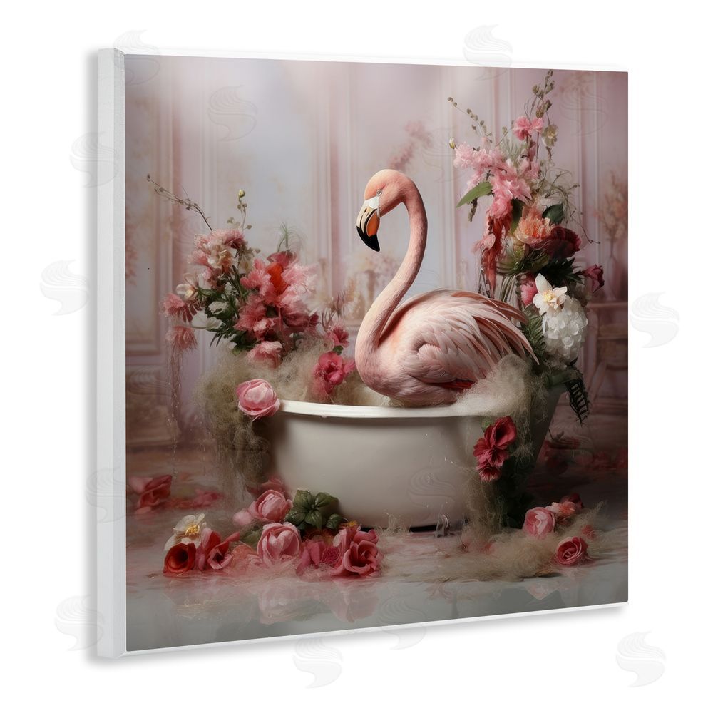 Lazar Studio Flamingo in Stately Bathroom Wooden Wall Plaque Art Print