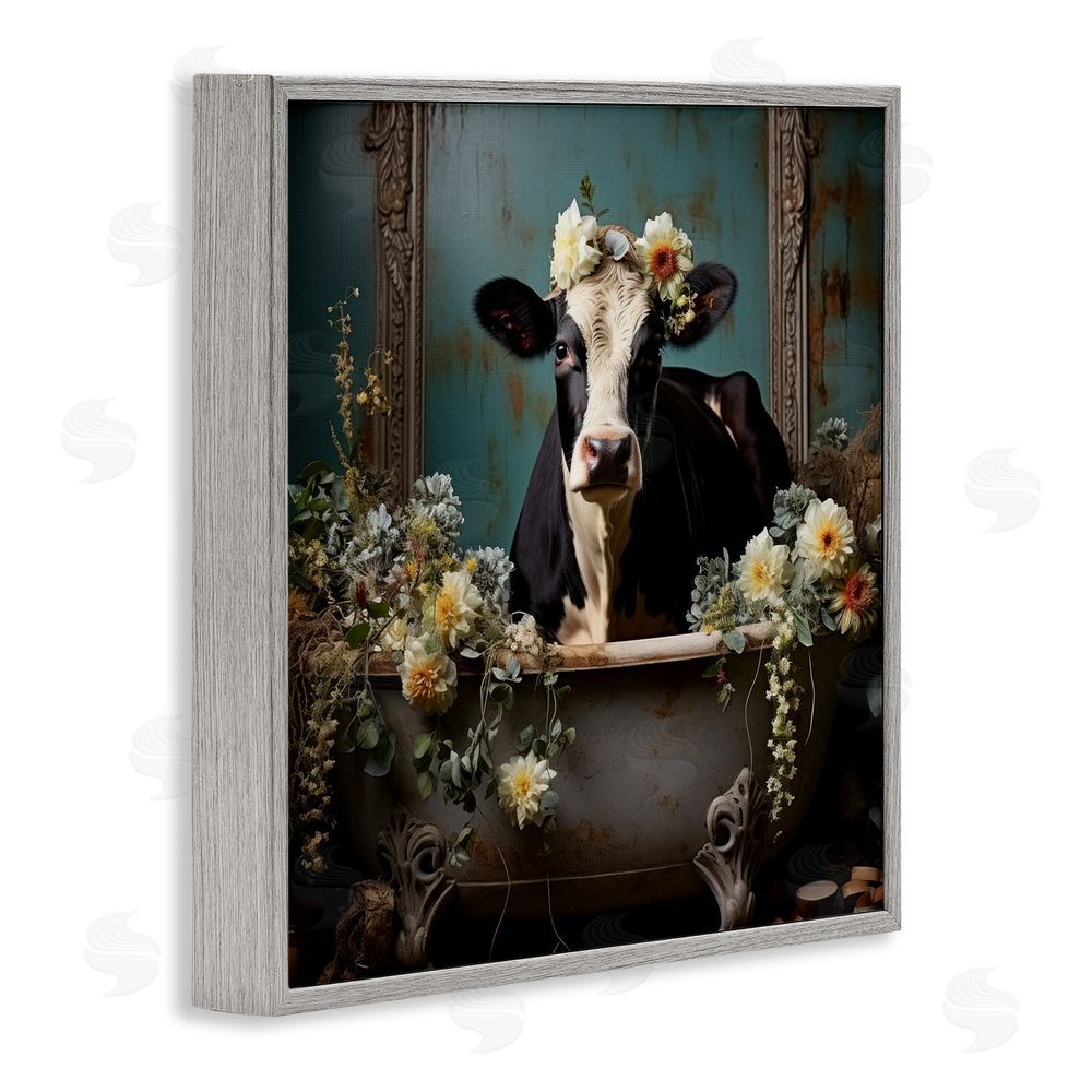 Lazar Studio Vintage Cow in Bathtub Gray Framed Glicee Wall Art Print