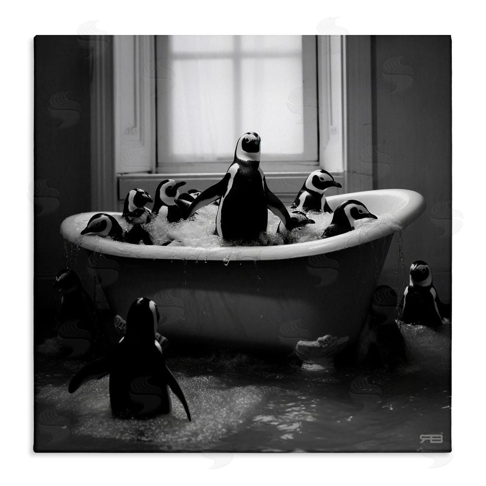 RB Penguin Flock in Tub Stretched Canvas Wall Art Print