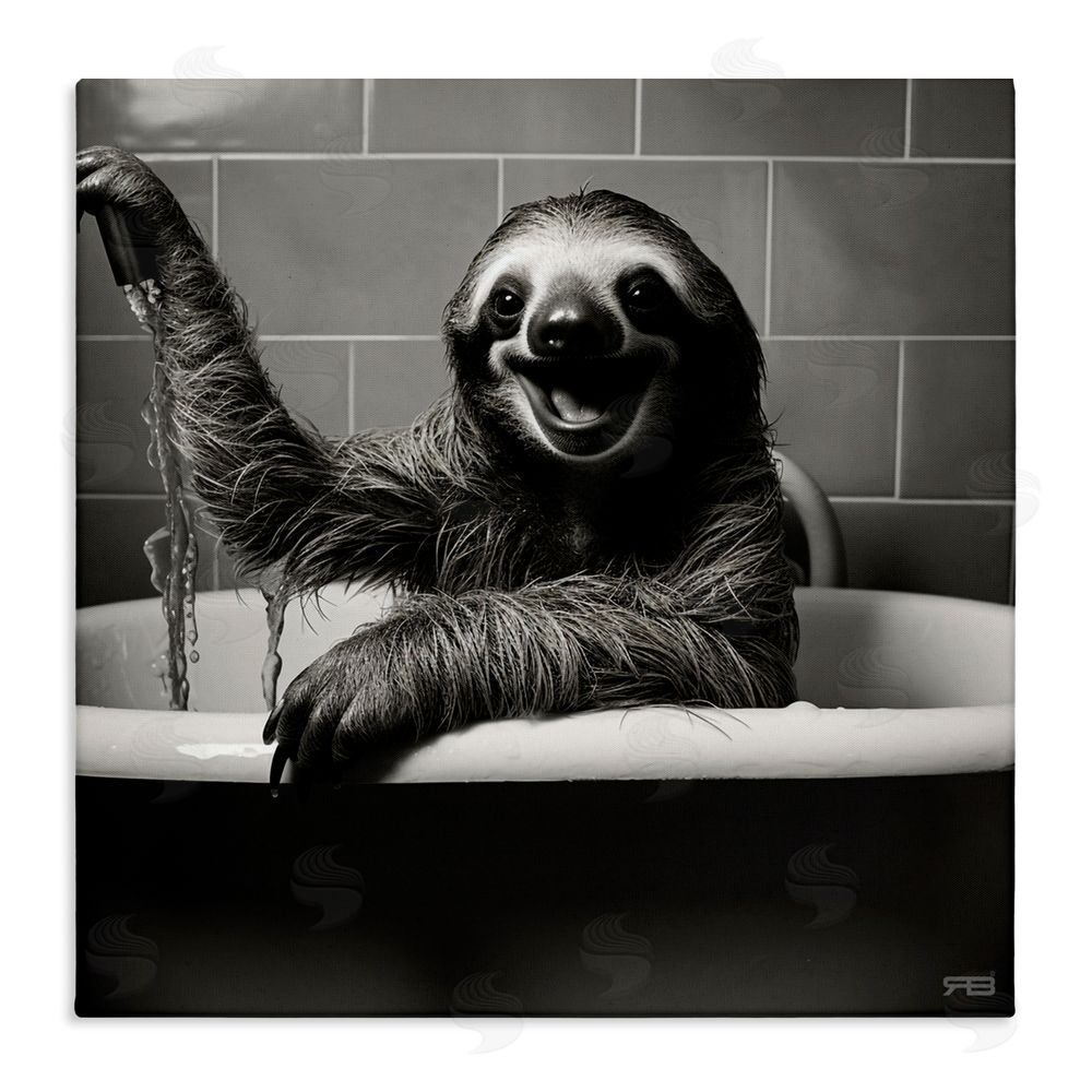 RB Smiling Sloth in Tub Stretched Canvas Wall Art Print