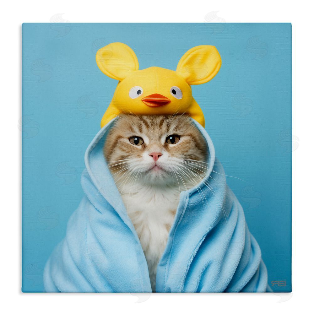 RB Cat in Cozy Bathrobe Stretched Canvas Wall Art Print