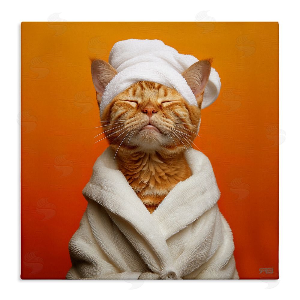 RB Cat in Bathrobe Stretched Canvas Wall Art Print