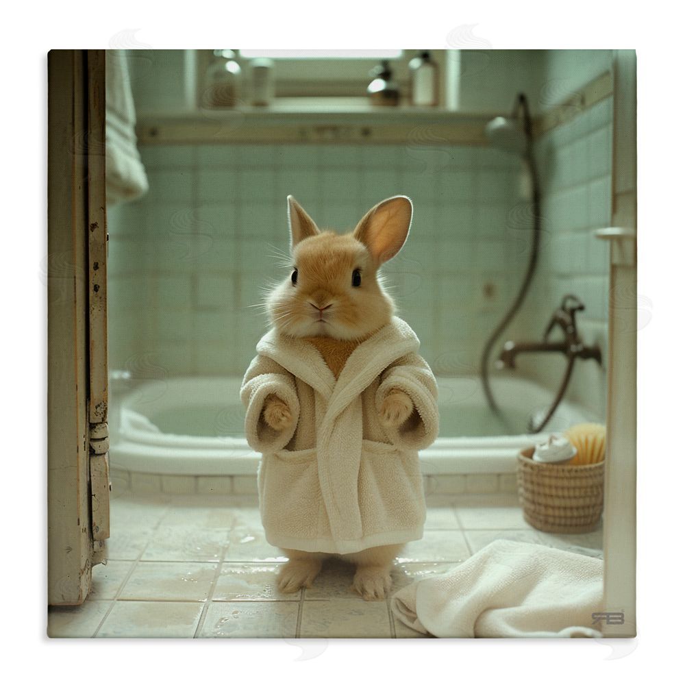 RB Bunny in Bathrobe Stretched Canvas Wall Art Print