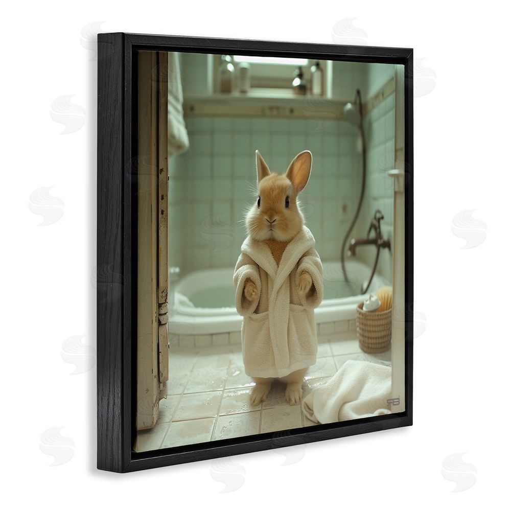 RB Bunny in Bathrobe Black Floating Frame Canvas Wall Art Print