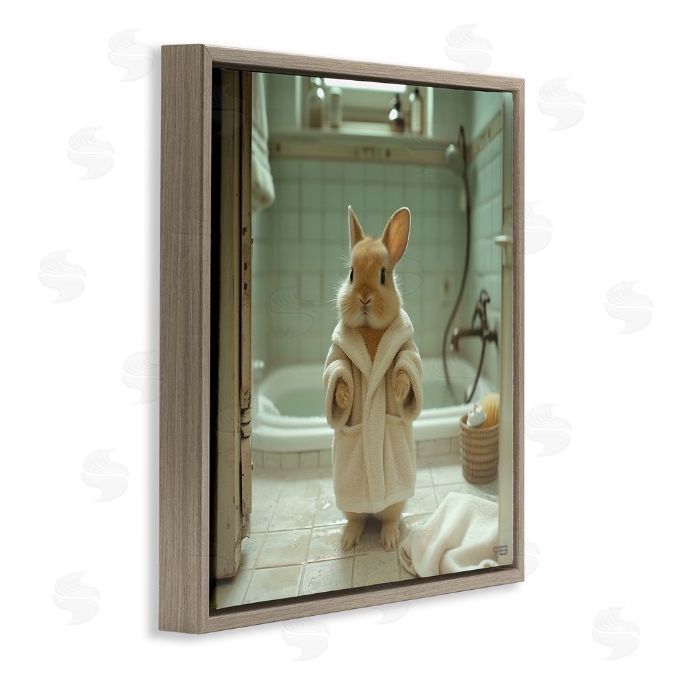 RB Bunny in Bathrobe Brown Floating Frame Canvas Wall Art Print