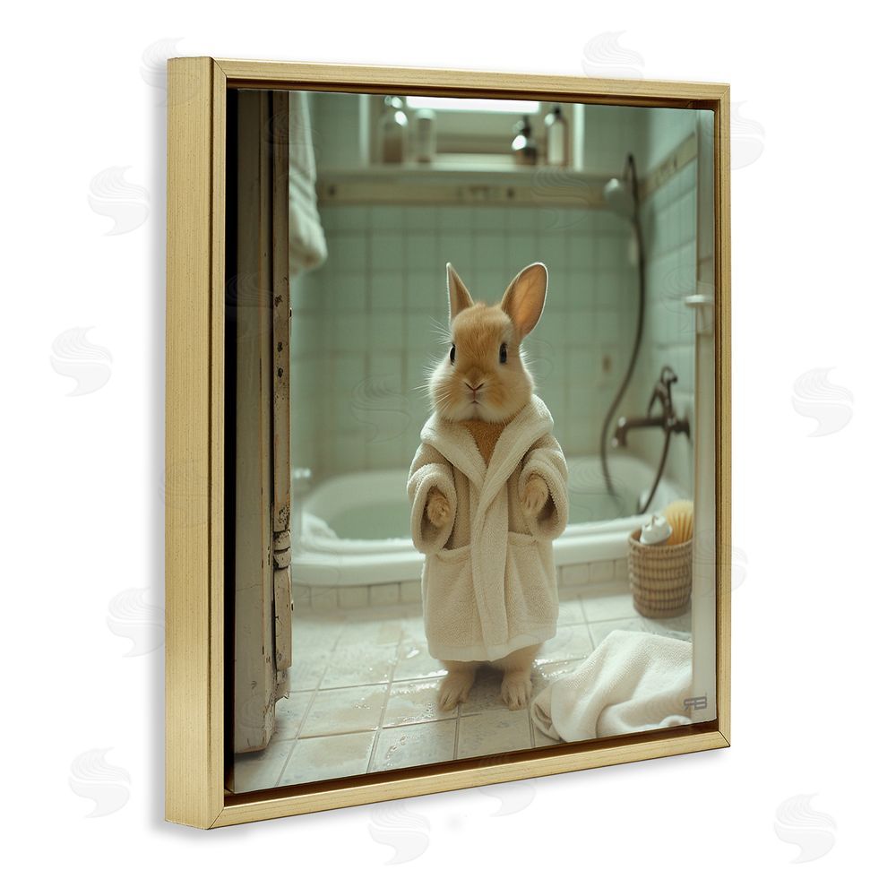 RB Bunny in Bathrobe Gold Floating Frame Canvas Wall Art Print