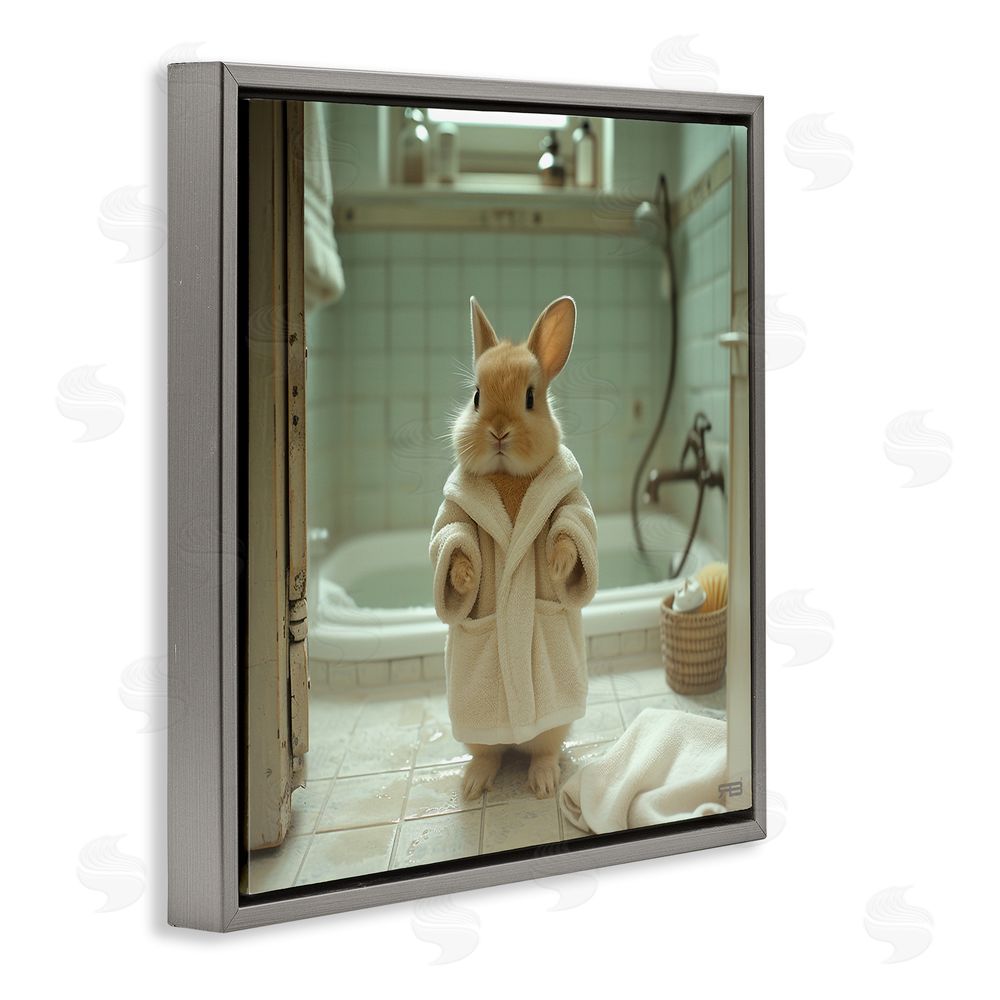 RB Bunny in Bathrobe Gray Floating Frame Canvas Wall Art Print