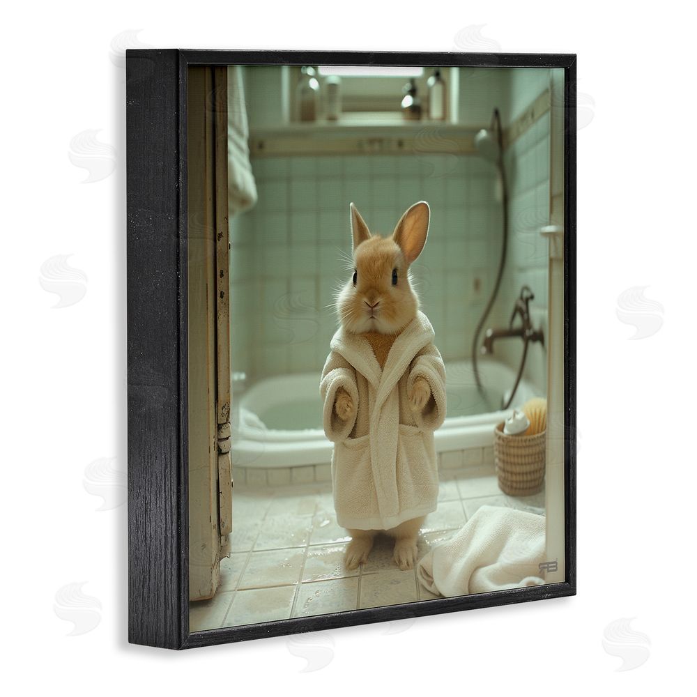RB Bunny in Bathrobe Black Framed Glicee Wall Art Print