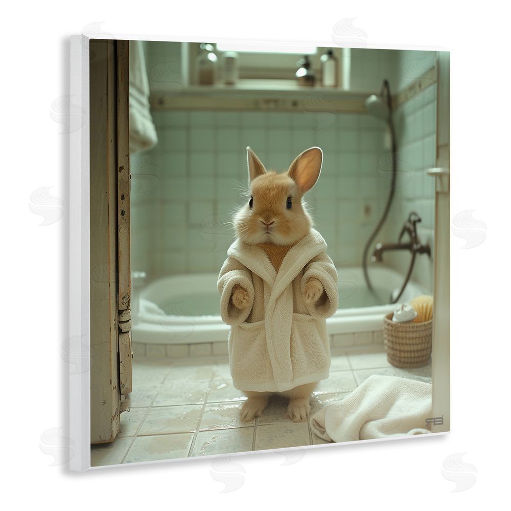 RB Bunny in Bathrobe Wooden Wall Plaque Art Print
