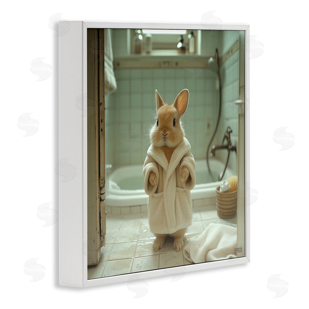 RB Bunny in Bathrobe White Framed Glicee Wall Art Print