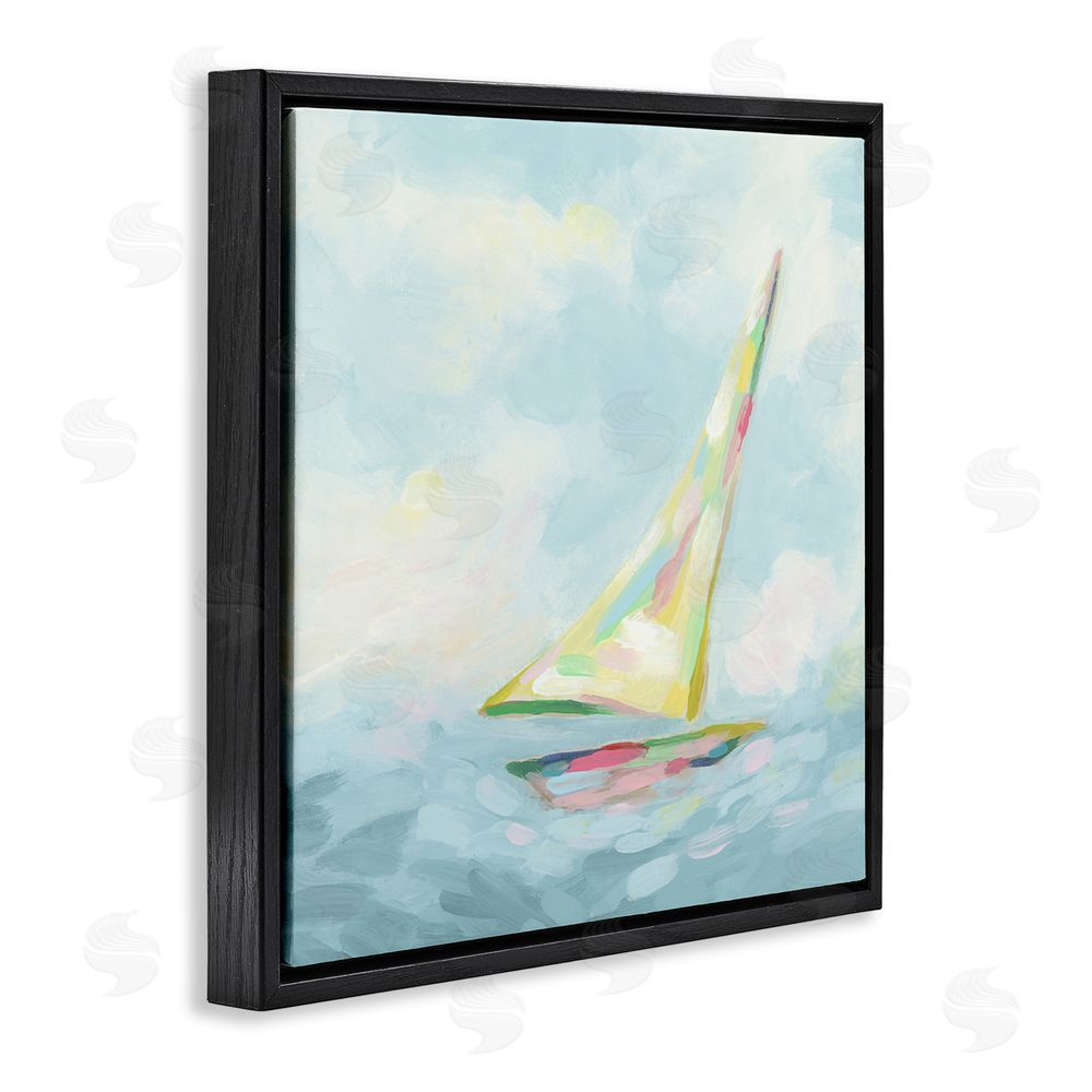 June Erica Vess Modern Pastel Sailboat Black Floating Frame Canvas Wall Art Print