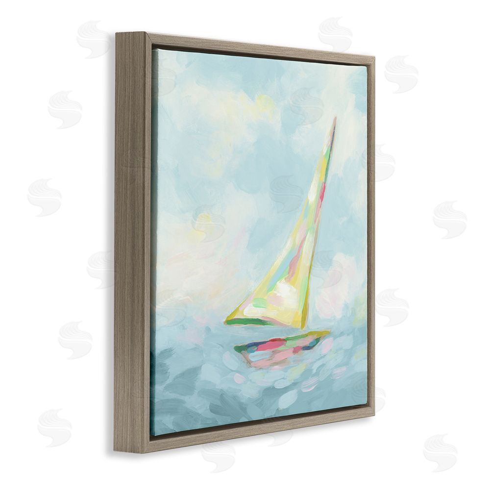 June Erica Vess Modern Pastel Sailboat Brown Floating Frame Canvas Wall Art Print