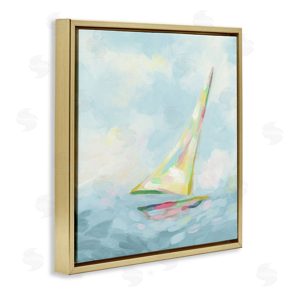 June Erica Vess Modern Pastel Sailboat Gold Floating Frame Canvas Wall Art Print
