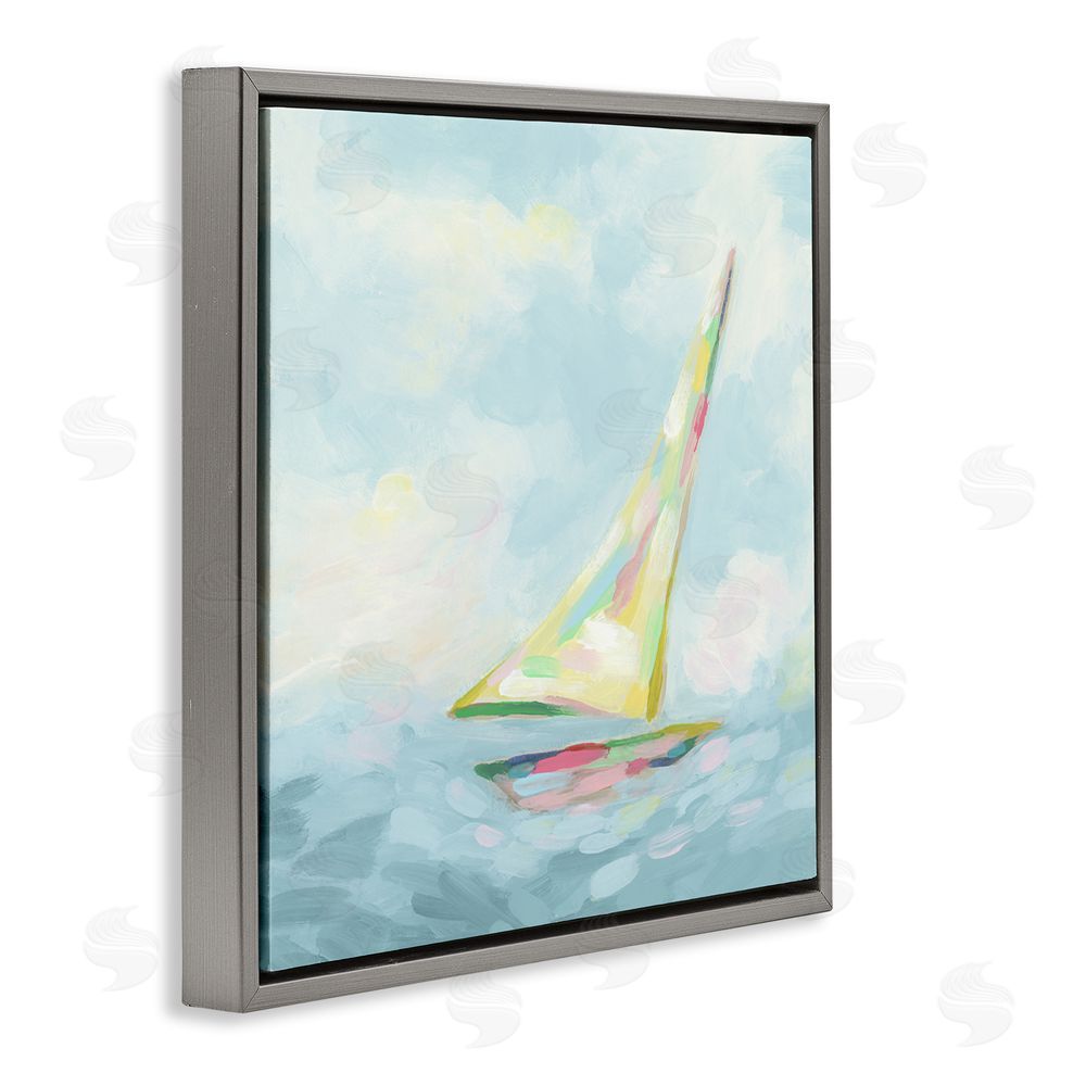 June Erica Vess Modern Pastel Sailboat Gray Floating Frame Canvas Wall Art Print