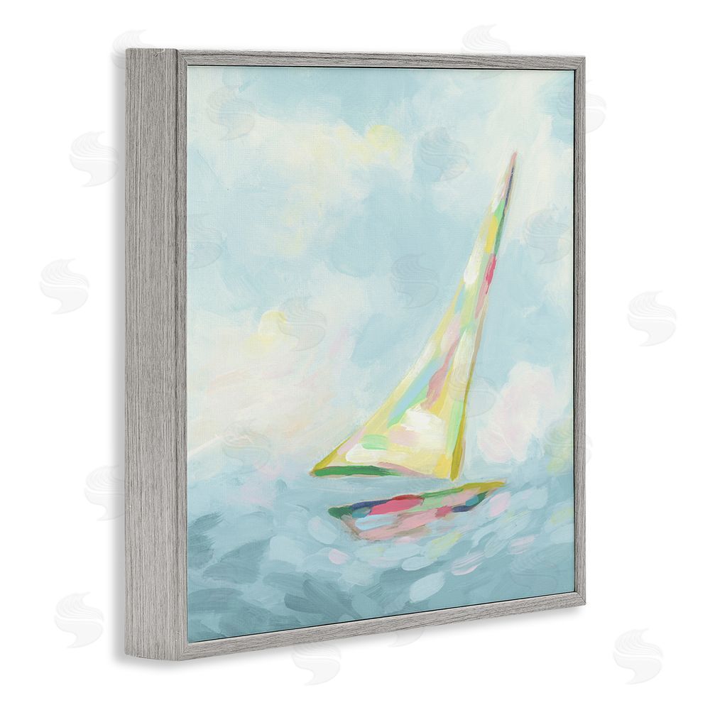 June Erica Vess Modern Pastel Sailboat Gray Framed Glicee Wall Art Print