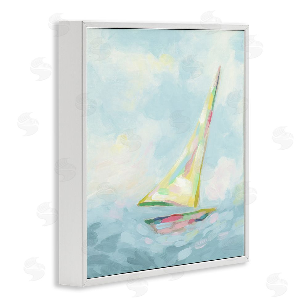 June Erica Vess Modern Pastel Sailboat White Framed Glicee Wall Art Print