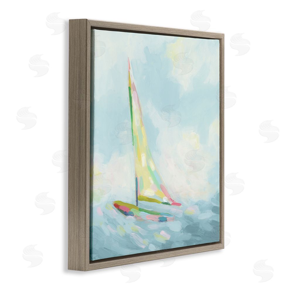 June Erica Vess Modern Hue Sailboat Brown Floating Frame Canvas Wall Art Print