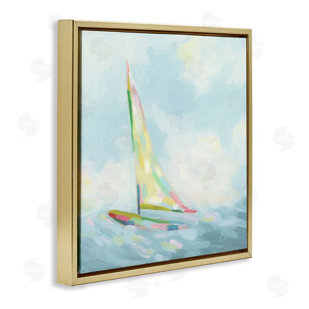 June Erica Vess Modern Hue Sailboat Gold Floating Frame Canvas Wall Art Print