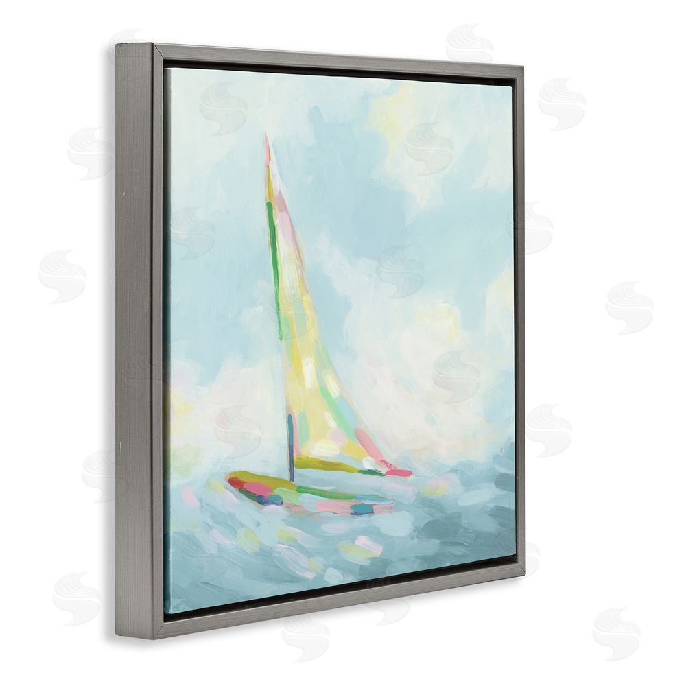 June Erica Vess Modern Hue Sailboat Gray Floating Frame Canvas Wall Art Print