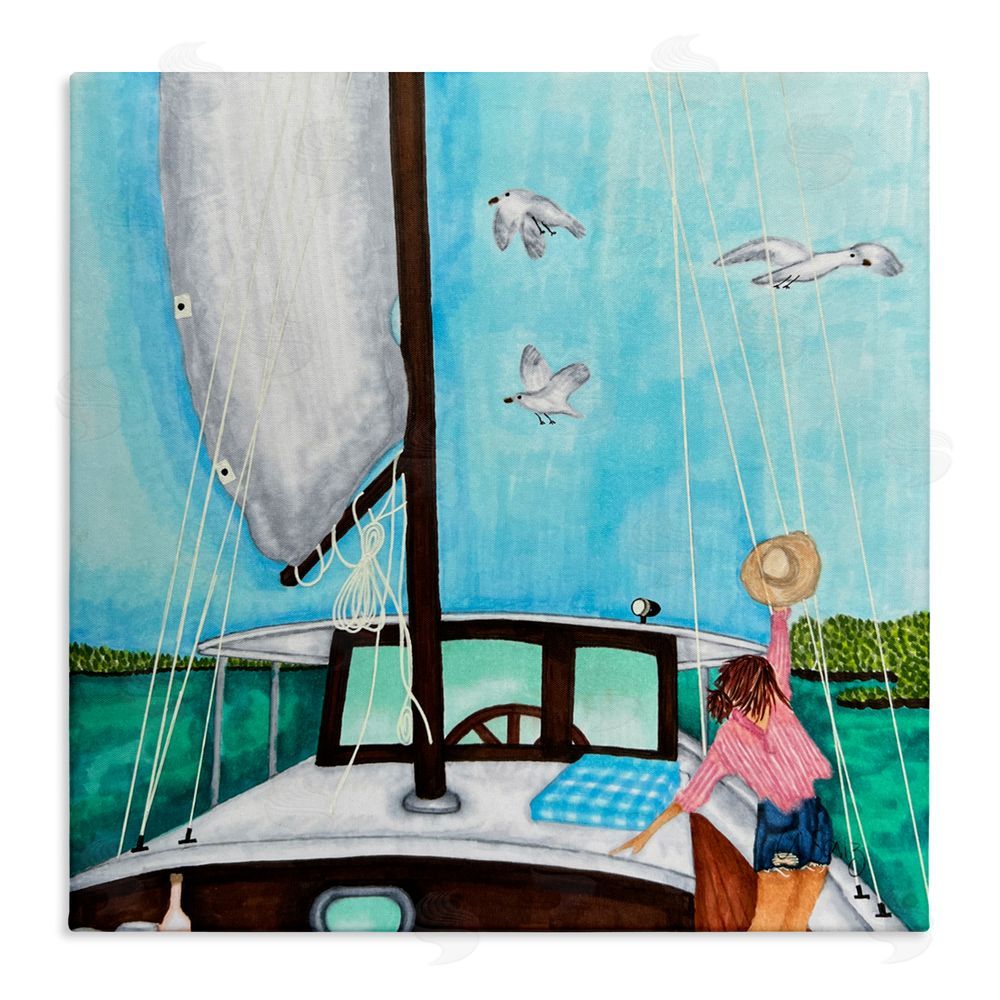 Ale Saiz Studio Girl on Boat Scene Stretched Canvas Wall Art Print
