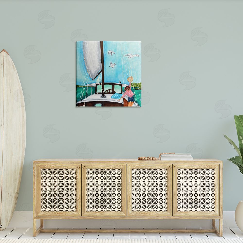 Ale Saiz Studio Girl on Boat Scene Canvas Wall Art in Room