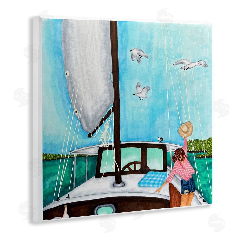 Ale Saiz Studio Girl on Boat Scene Wooden Wall Plaque Art Print