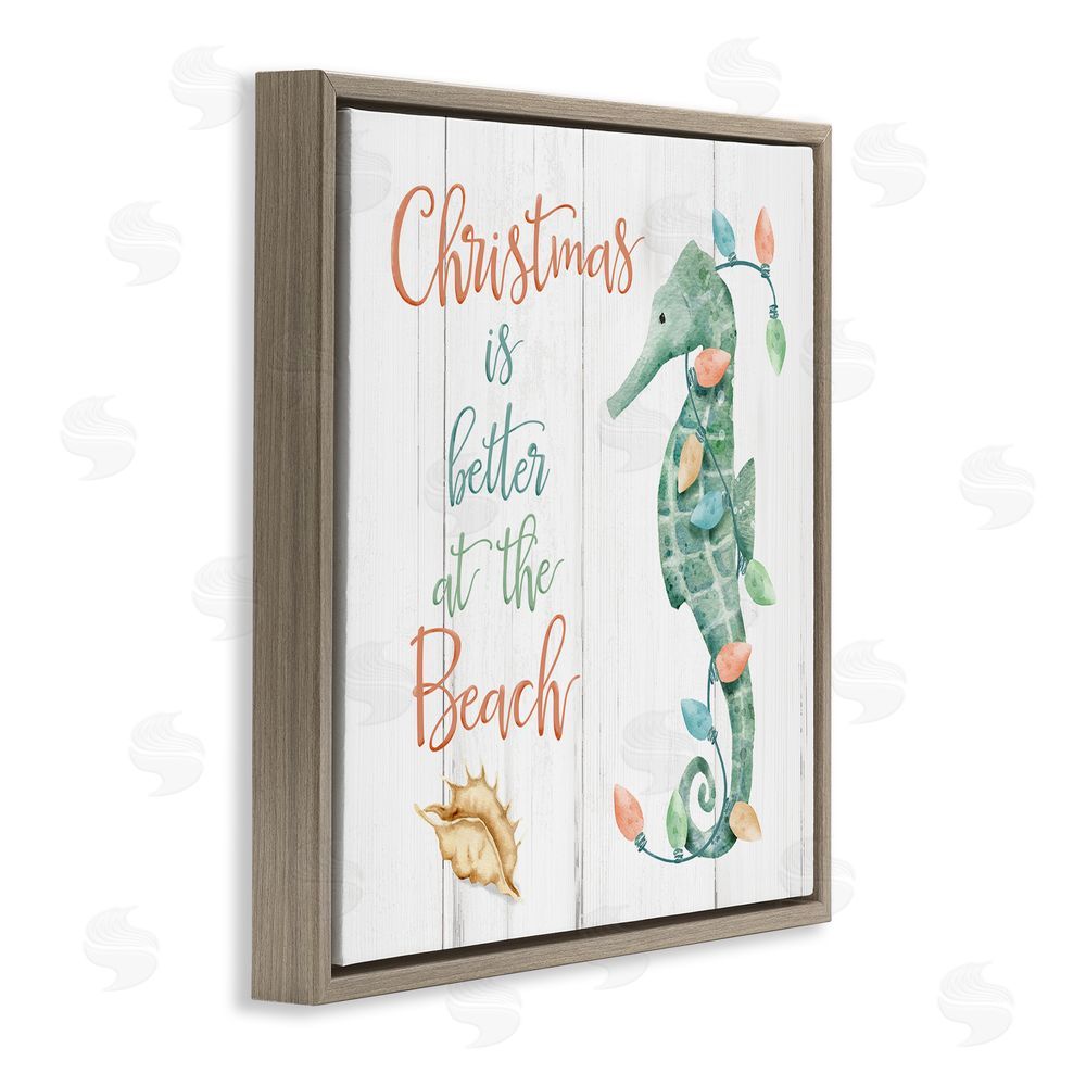 Deane Beesley Christmas Better At Beach Brown Floating Frame Canvas Wall Art Print
