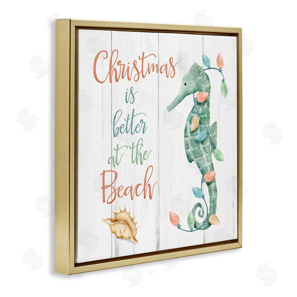 Deane Beesley Christmas Better At Beach Gold Floating Frame Canvas Wall Art Print