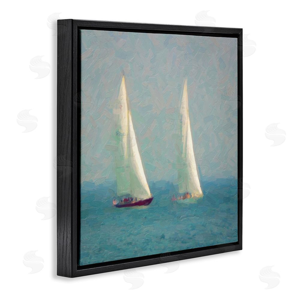 Graffitee Studios People on Sailing Boats Black Floating Frame Canvas Wall Art Print