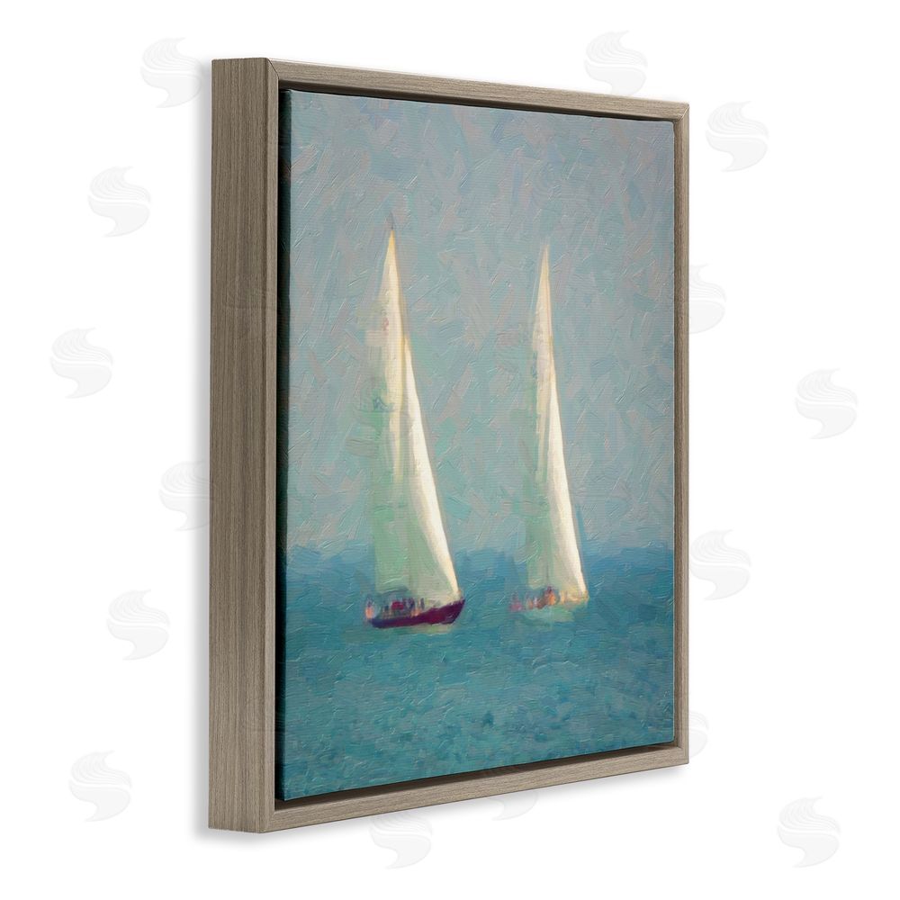 Graffitee Studios People on Sailing Boats Brown Floating Frame Canvas Wall Art Print