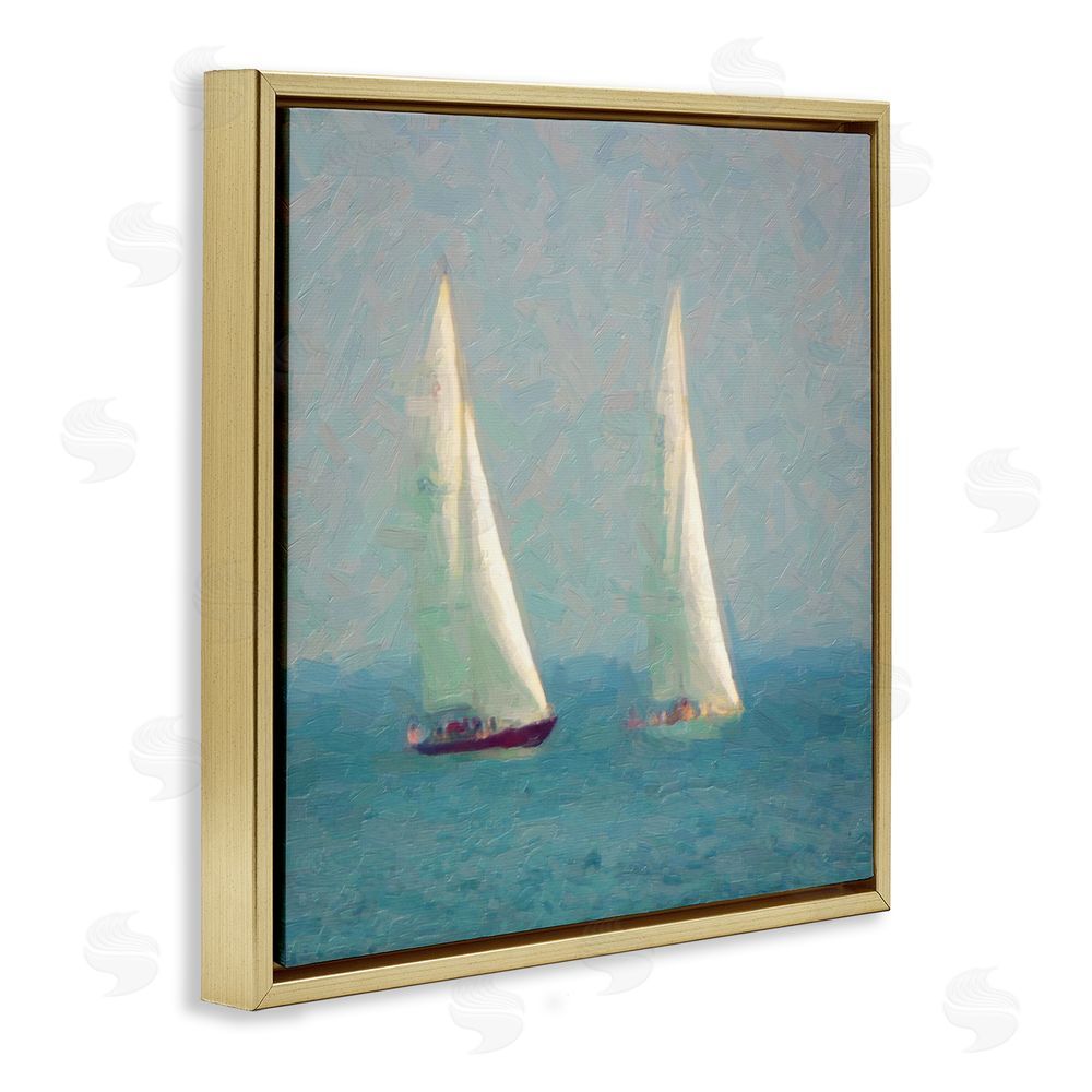 Graffitee Studios People on Sailing Boats Gold Floating Frame Canvas Wall Art Print