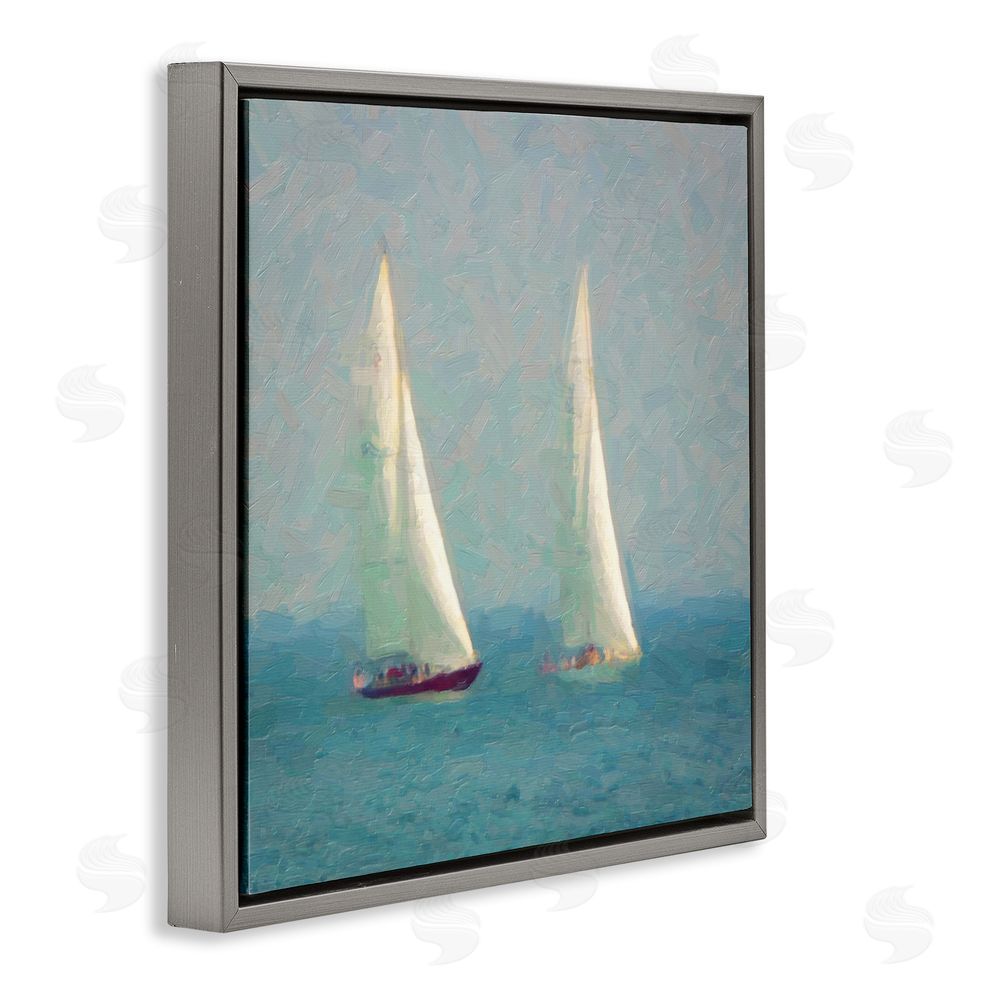 Graffitee Studios People on Sailing Boats Gray Floating Frame Canvas Wall Art Print