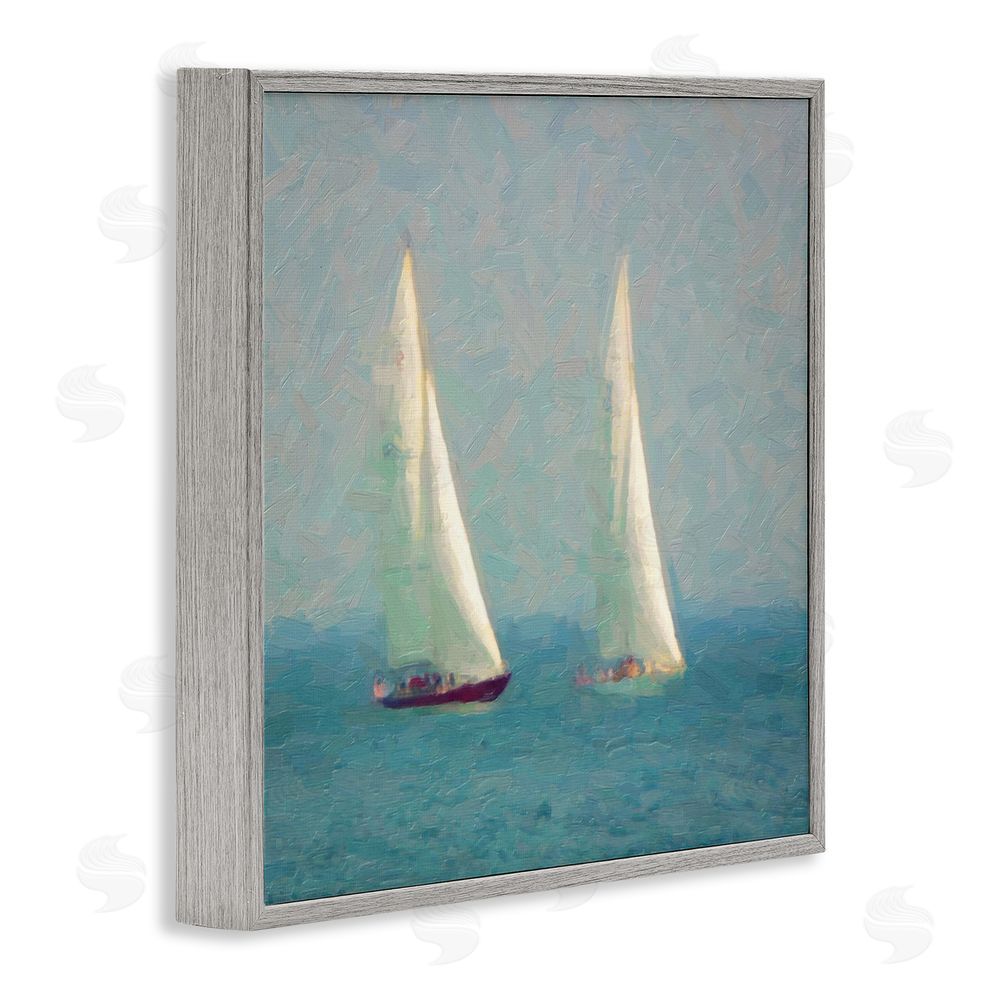 Graffitee Studios People on Sailing Boats Gray Framed Glicee Wall Art Print