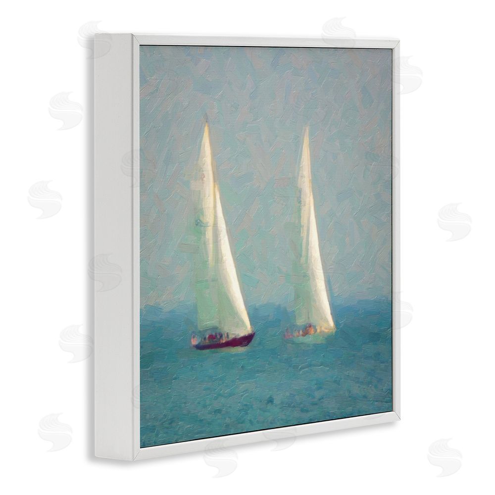 Graffitee Studios People on Sailing Boats White Framed Glicee Wall Art Print