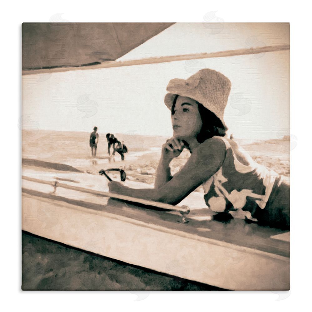 Graffitee Studios Vintage Woman Sunbathing Stretched Canvas Wall Art Print