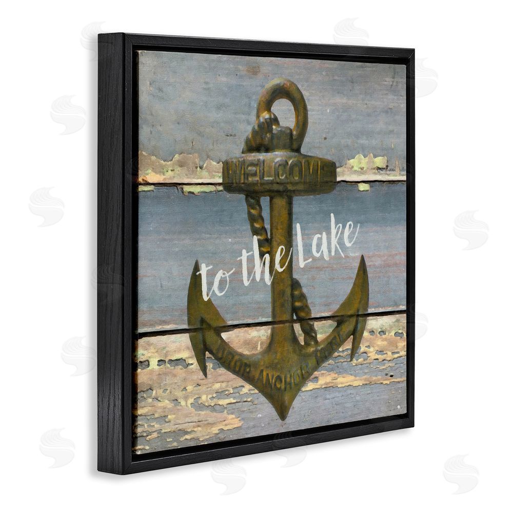 Graffitee Studios Rustic Welcome Anchor Black Floating Frame Canvas Wall Art Print