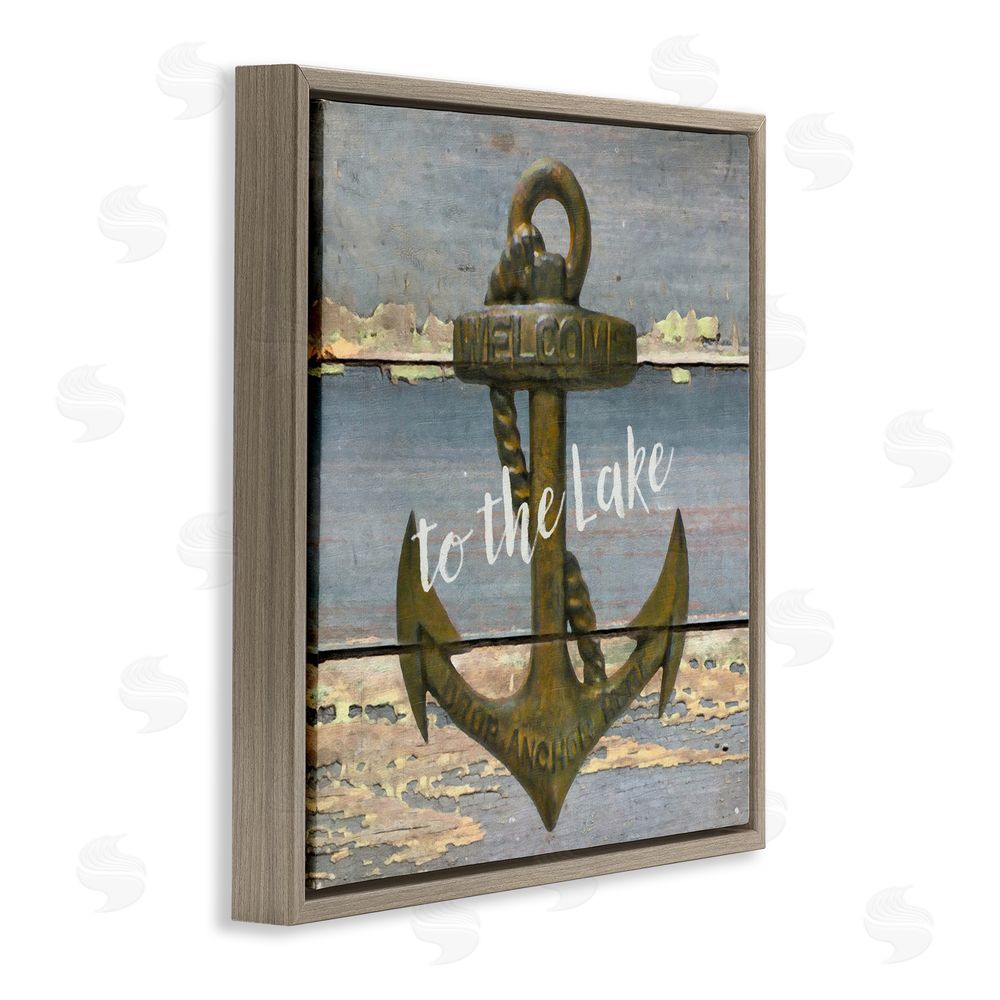 Graffitee Studios Rustic Welcome Anchor Brown Floating Frame Canvas Wall Art Print