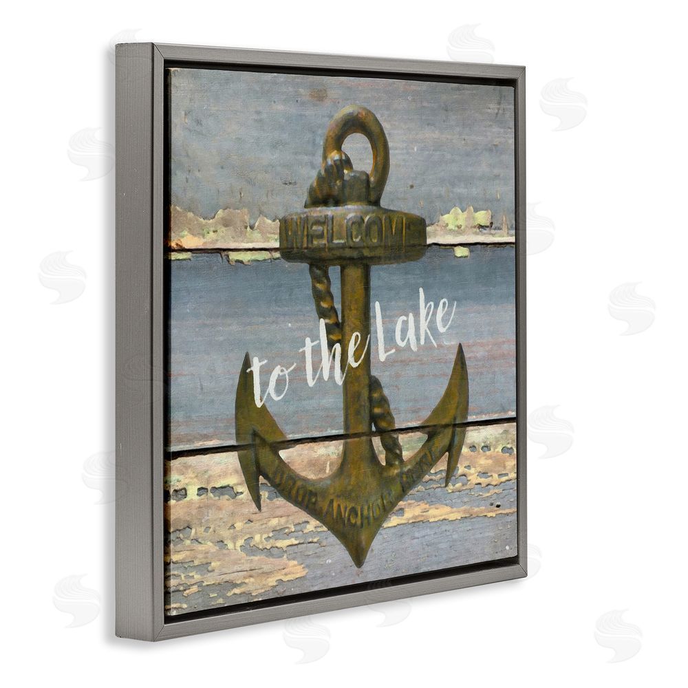 Graffitee Studios Rustic Welcome Anchor Gray Floating Frame Canvas Wall Art Print