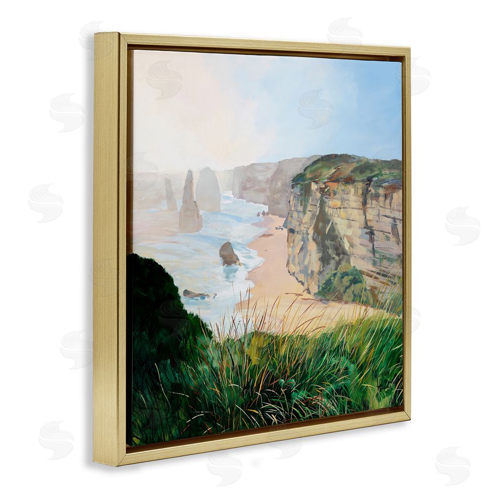 Meredith Howse Nautical Beach Cove Gold Floating Frame Canvas Wall Art Print